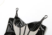 Mesh patchwork contrast PU leather low cut slit maxi dress 4