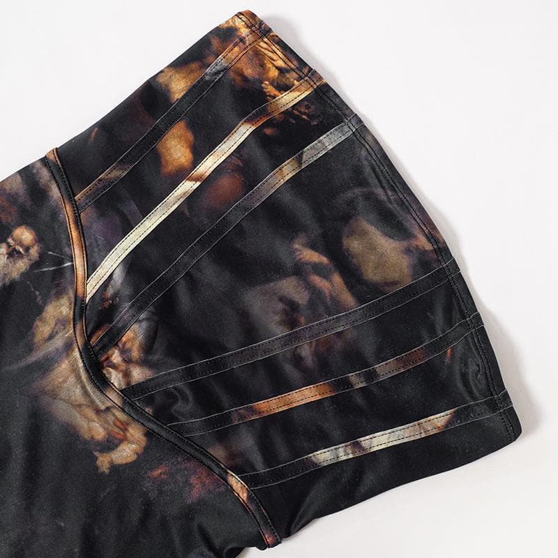 Slit abstract contrast bustier backless tube maxi dress 5