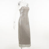 Glitter spaghetti strap zip-up slit backless midi dress 8