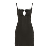 Lace hem solid hollow out backless slit cami mini dress 9