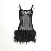 Mesh see through feather sleeveless backless mini dress 3