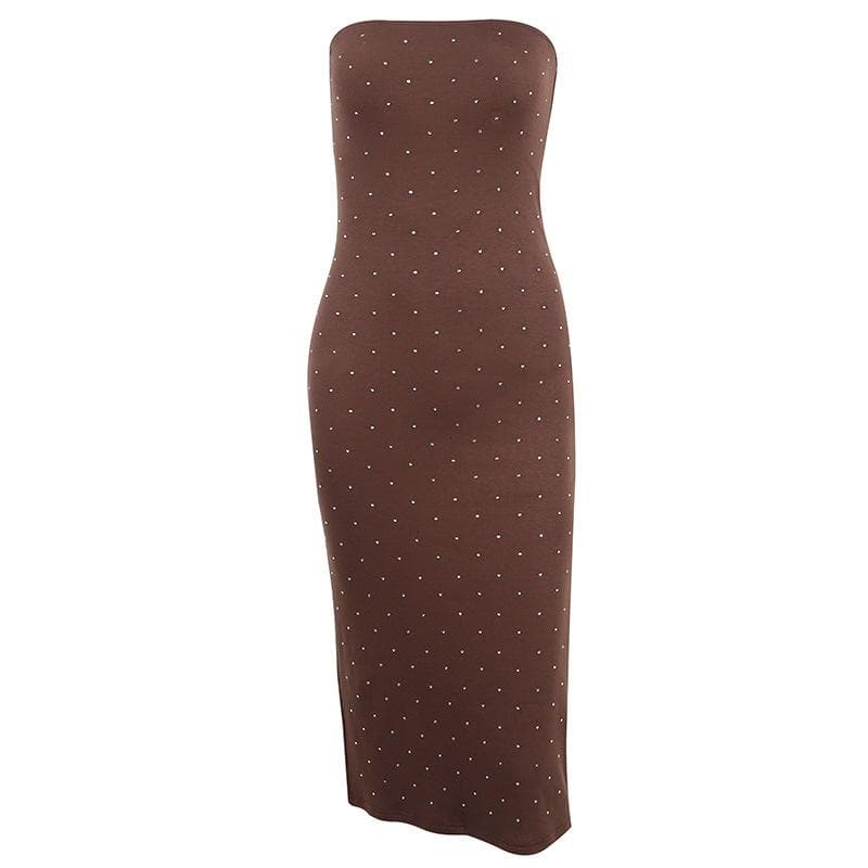 Rhinestone Studded Strapless Tube Bodycon Midi Dress 3