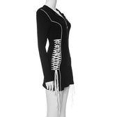 Crewneck long sleeve zip-up lace up contrast mini dress 7