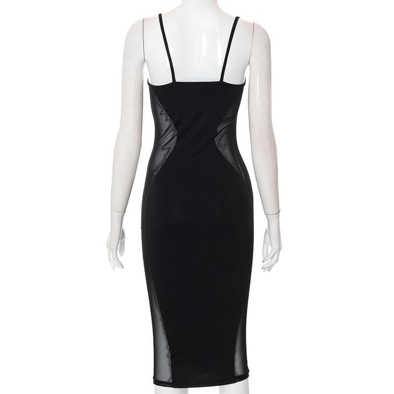 Low Cut Mesh See Through Patchwork Cami midi Dress 6