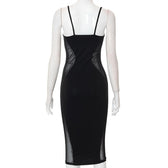 Low Cut Mesh See Through Patchwork Cami midi Dress 6