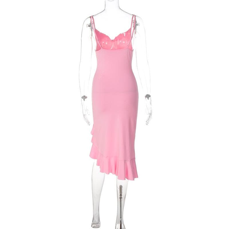 Beaded ruffle slit cowl neck backless irregular cami mini dress 3