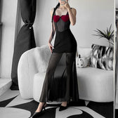 Heart patchwork mesh contrast sleeveless backless maxi dress 3