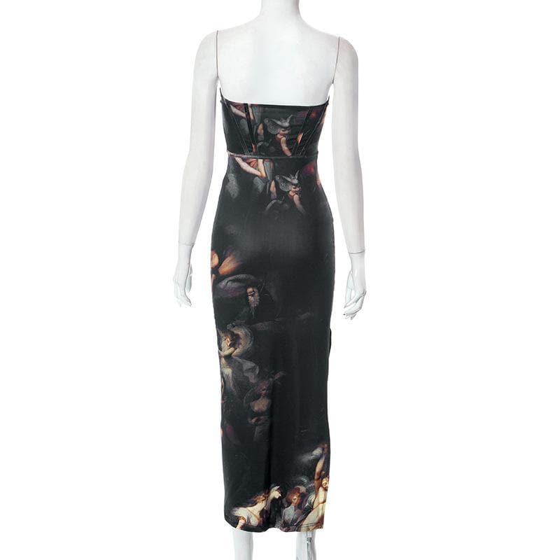 Slit abstract contrast bustier backless tube maxi dress 4