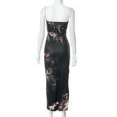 Slit abstract contrast bustier backless tube maxi dress 4