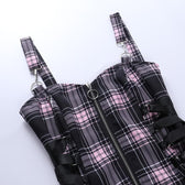 Plaid zip-up contrast sleeveless lace up backless mini dress 7