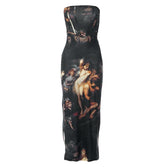 Slit abstract contrast bustier backless tube maxi dress 2