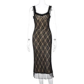 Lace hem contrast sleeveless low cut backless midi dress 9
