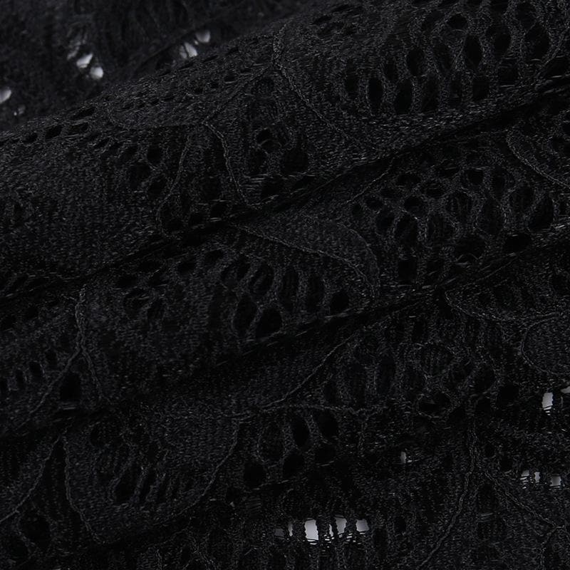 Lace gloves long sleeve button hollow out midi dress 8