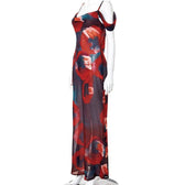Off shoulder see through chiffon print maxi dress 3