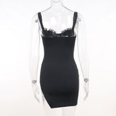 Ruched solid sleeveless lace slit self tie backless mini dress 5