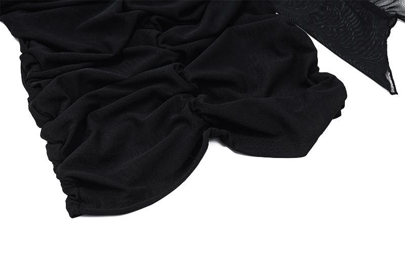 Solid ruched backless ruffle mesh mini dress 8