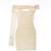 Solid one shoulder o ring hollow out mesh backless mini dress 10