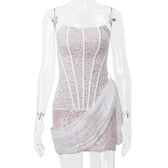 Irregular ruched backless lace up bustier tube mini dress 5