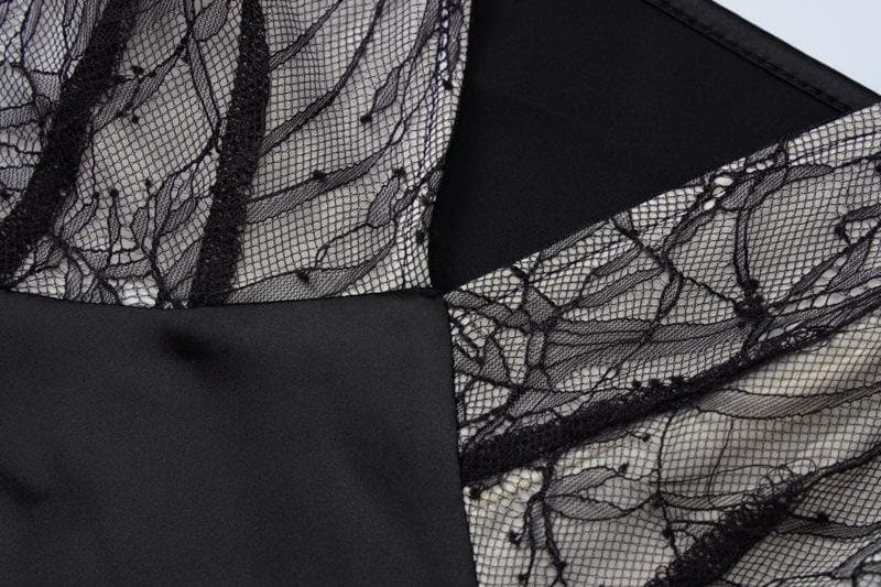 Lace patchwork contrast ruched v neck backless midi dress 5