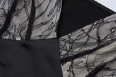 Lace patchwork contrast ruched v neck backless midi dress 5