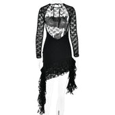 Lace backless solid ruffle long sleeve irregular mini dress 5