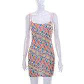 Mesh letter print contrast square neck backless cami mini dress 8