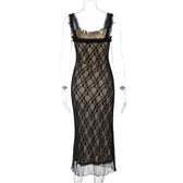 Lace hem contrast sleeveless low cut backless midi dress 4