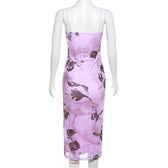 Mesh butterfly pattern slit backless contrast cami midi dress 4