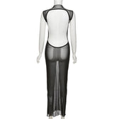 Sleeveless solid sheer mesh see through backless midi dress 4