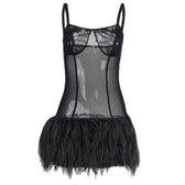 Mesh see through feather sleeveless backless mini dress 9