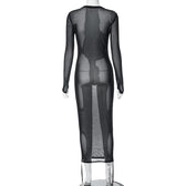 Crewneck long sleeve drawstring sheer mesh see through 2-way midi dress 5