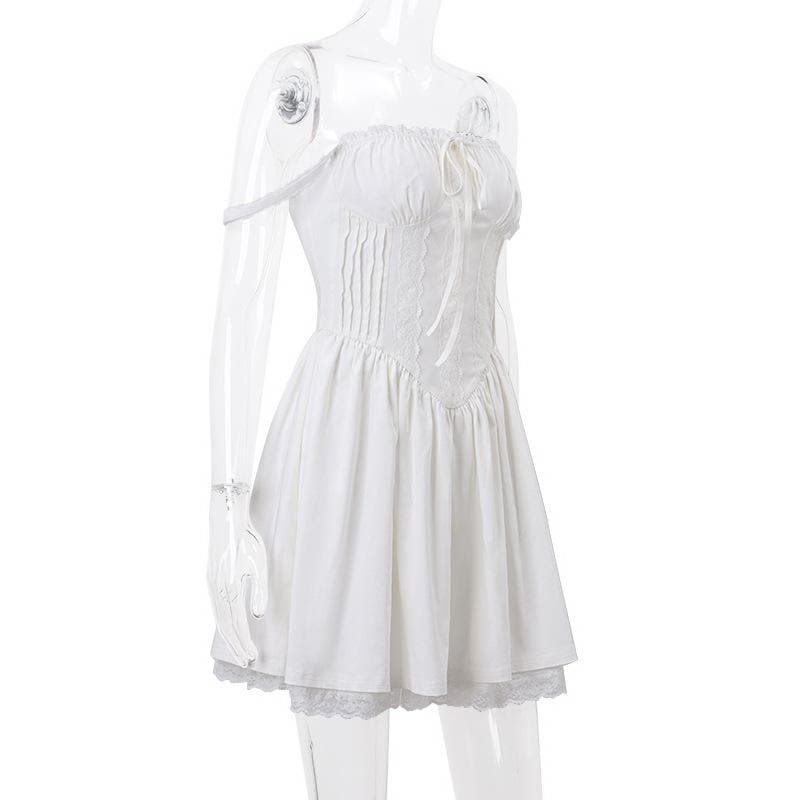 Lace hem lace up ruched backless square neck mini dress 3