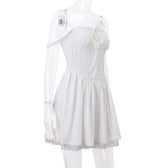 Lace hem lace up ruched backless square neck mini dress 3