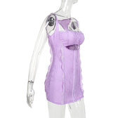 Square neck lace backless hollow out button solid cami mini dress 4