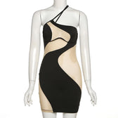 Mesh see through irregular one shoulder mini dress 7