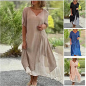 V-Neck Short Sleeve Layered Midi Dress 5