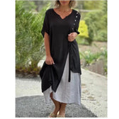 V-Neck Short Sleeve Layered Midi Dress 3