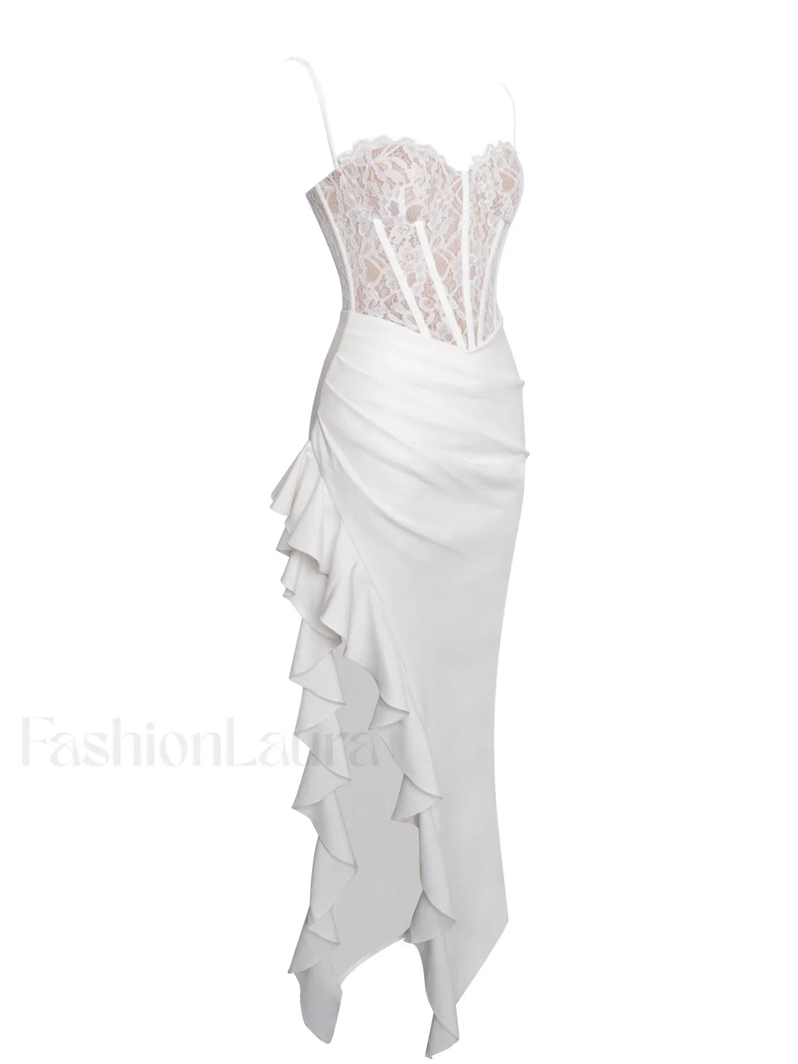 Junia White Lace Charming Corset Maxi Dress