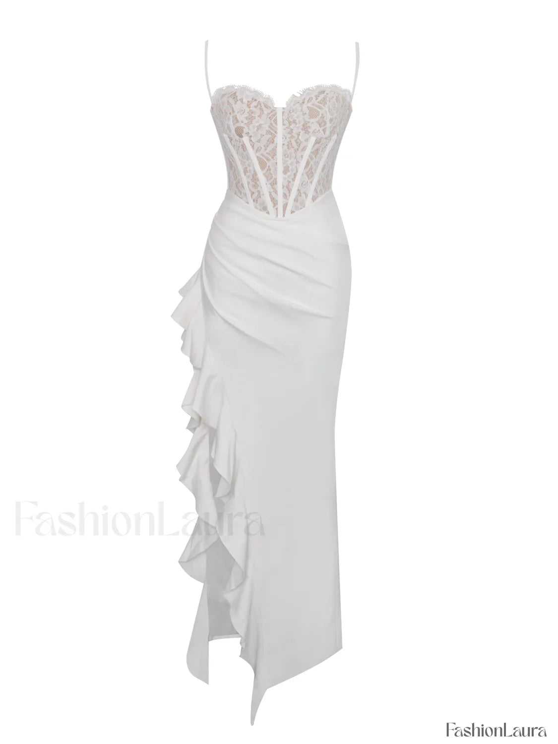 Junia White Lace Charming Corset Maxi Dress