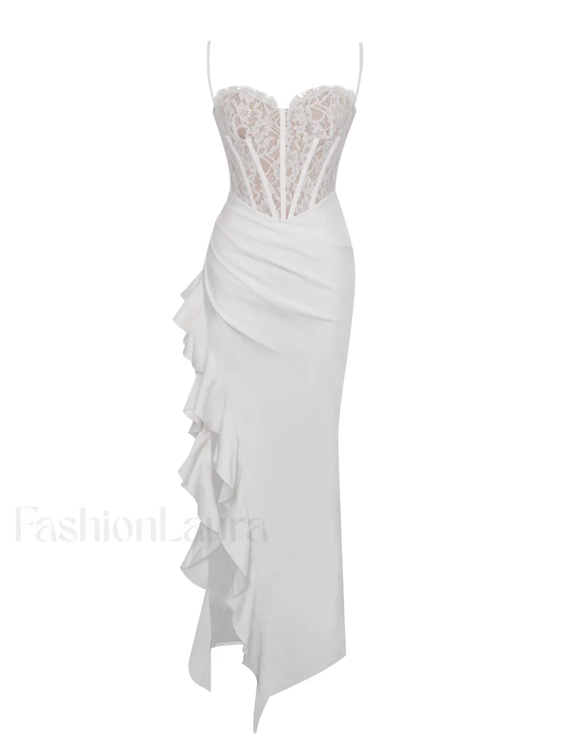 Junia White Lace Charming Corset Maxi Dress