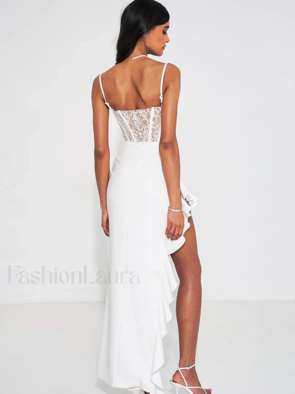 Junia White Lace Charming Corset Maxi Dress