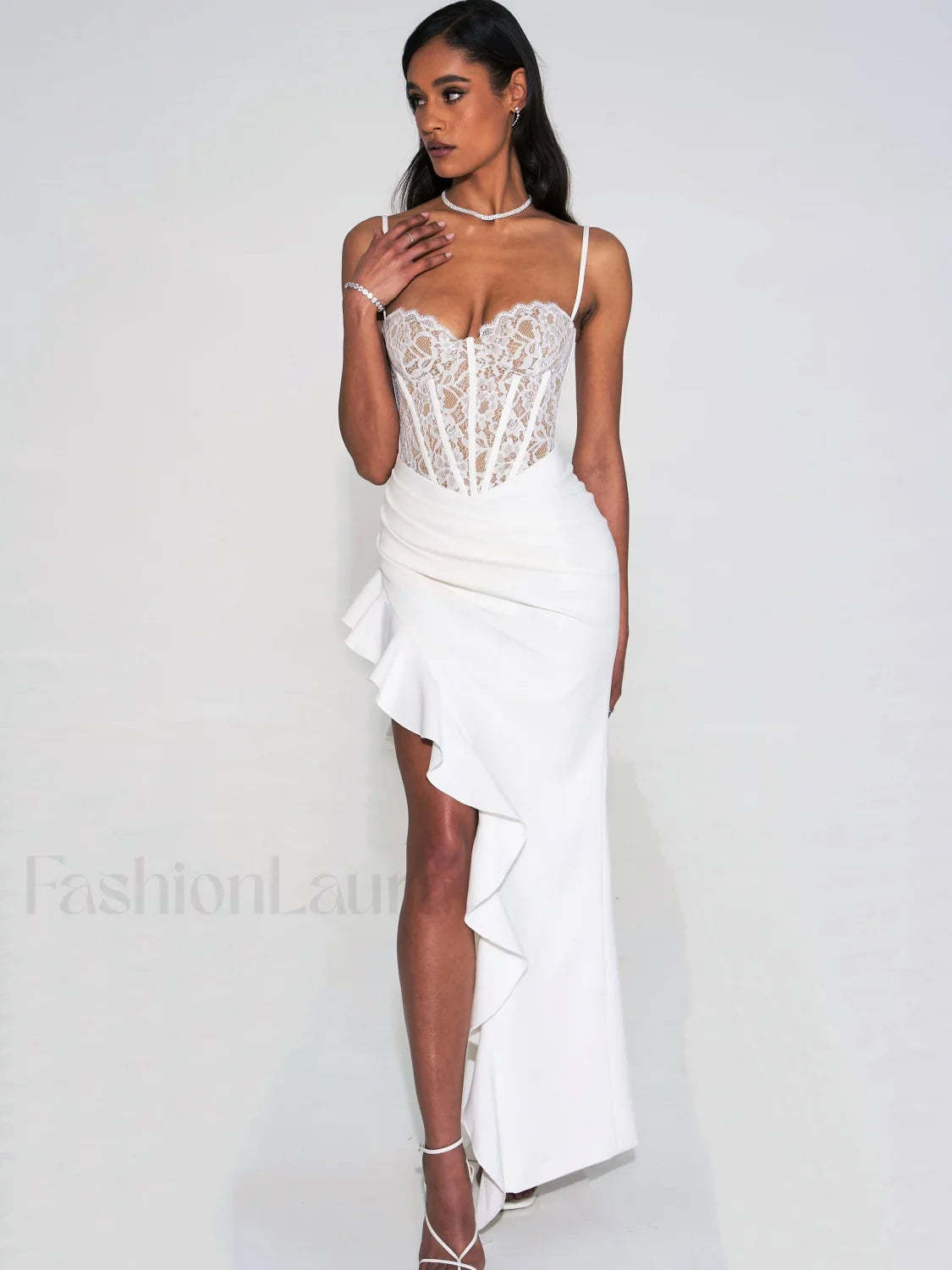 Junia White Lace Charming Corset Maxi Dress