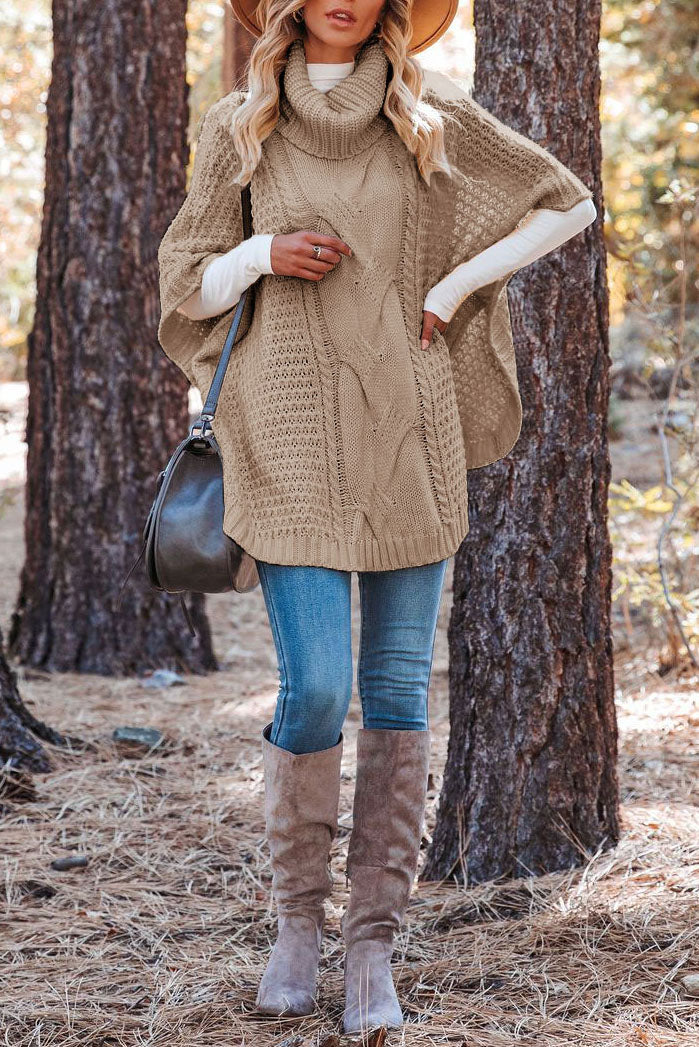Turtleneck Twist Shawl Knit Sweater