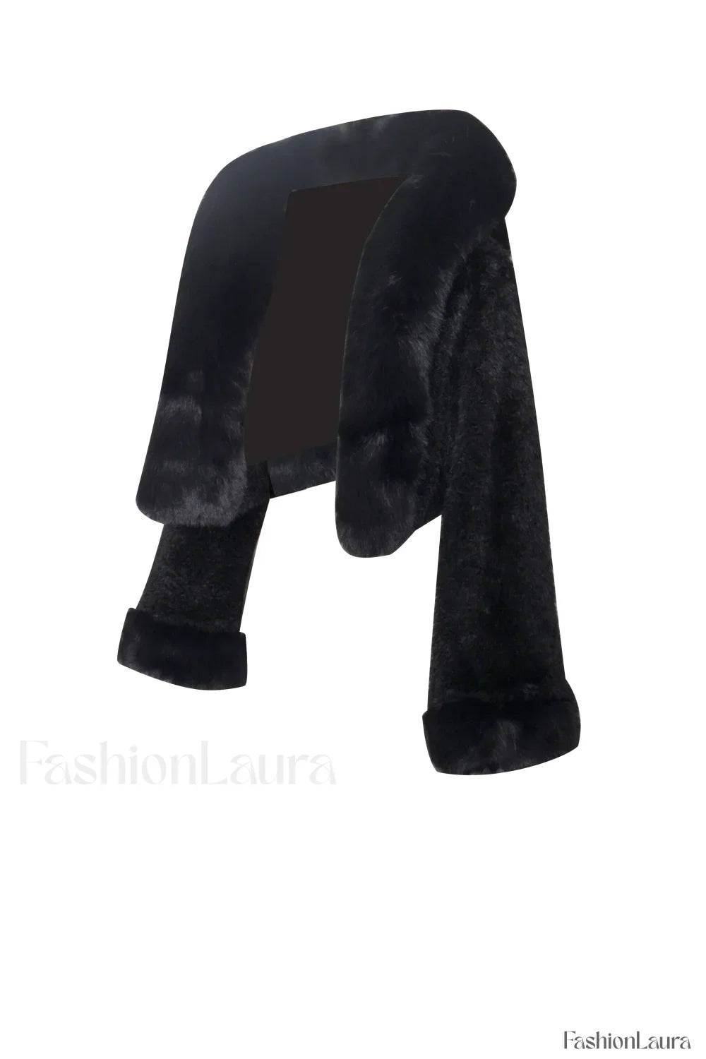 Kali Black Cropped Faux Graceful Fur Jacket With Hood
