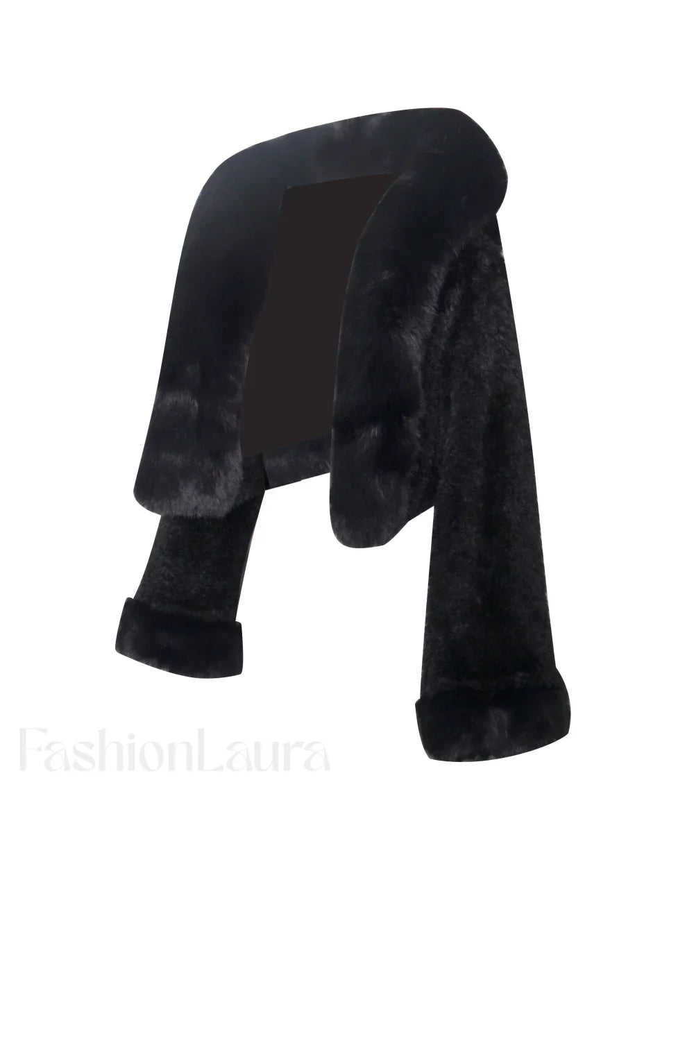 Kali Black Cropped Faux Graceful Fur Jacket With Hood