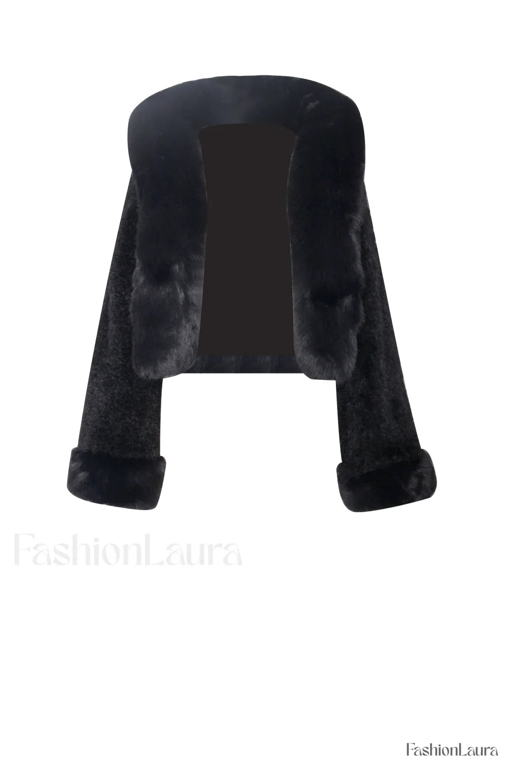Kali Black Cropped Faux Graceful Fur Jacket With Hood