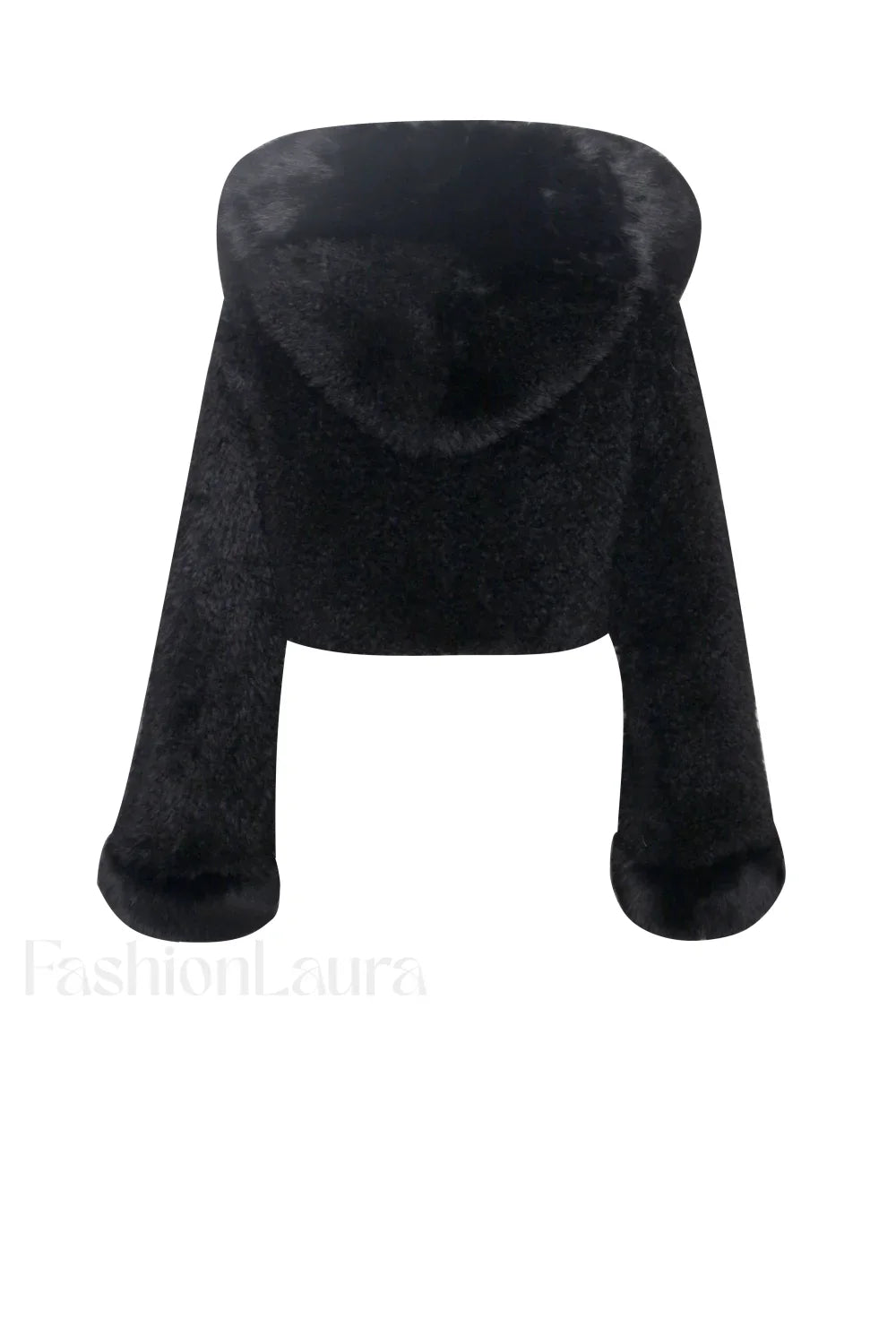 Kali Black Cropped Faux Graceful Fur Jacket With Hood