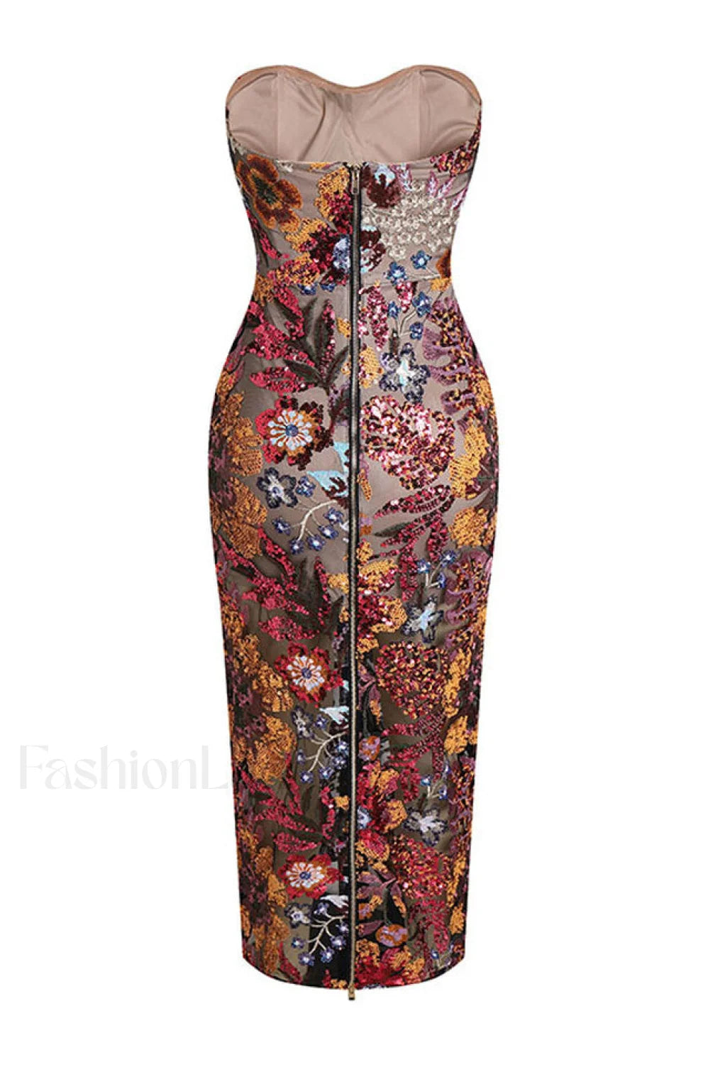 Kamames Strapless Floral Charming Sequined Maxi Dress