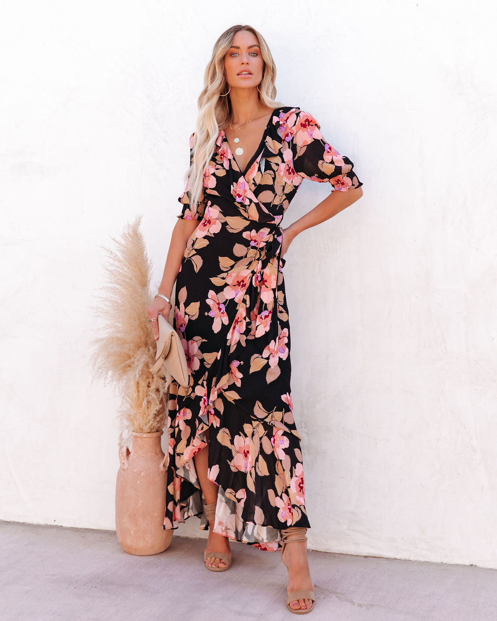 Kassidy Floral Wrap Maxi Dress Black Multi