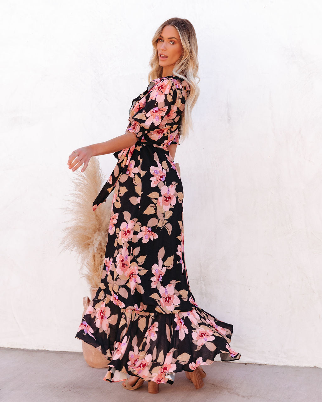 Kassidy Floral Wrap Maxi Dress Black Multi